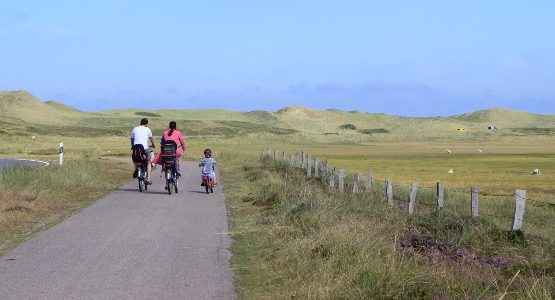 Biking on a nice biking route with family