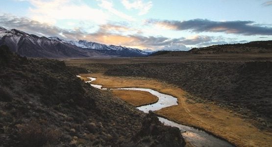 Beautiful river and the sunset in Sierra Nevada mountains