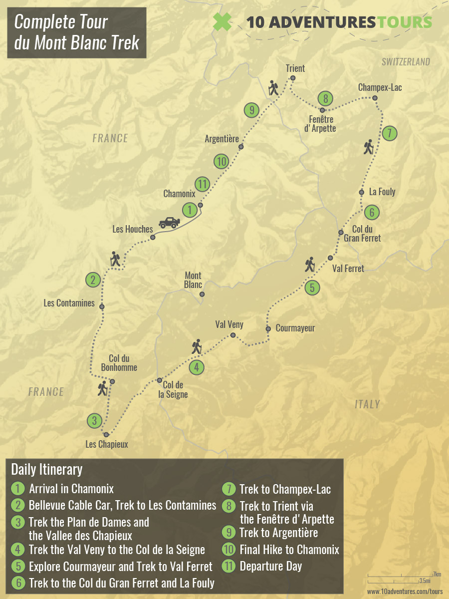 Complete Tour du Mont Blanc Trek Map