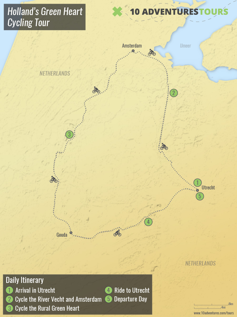 Map of Holland’s Green Heart Cycling Tour