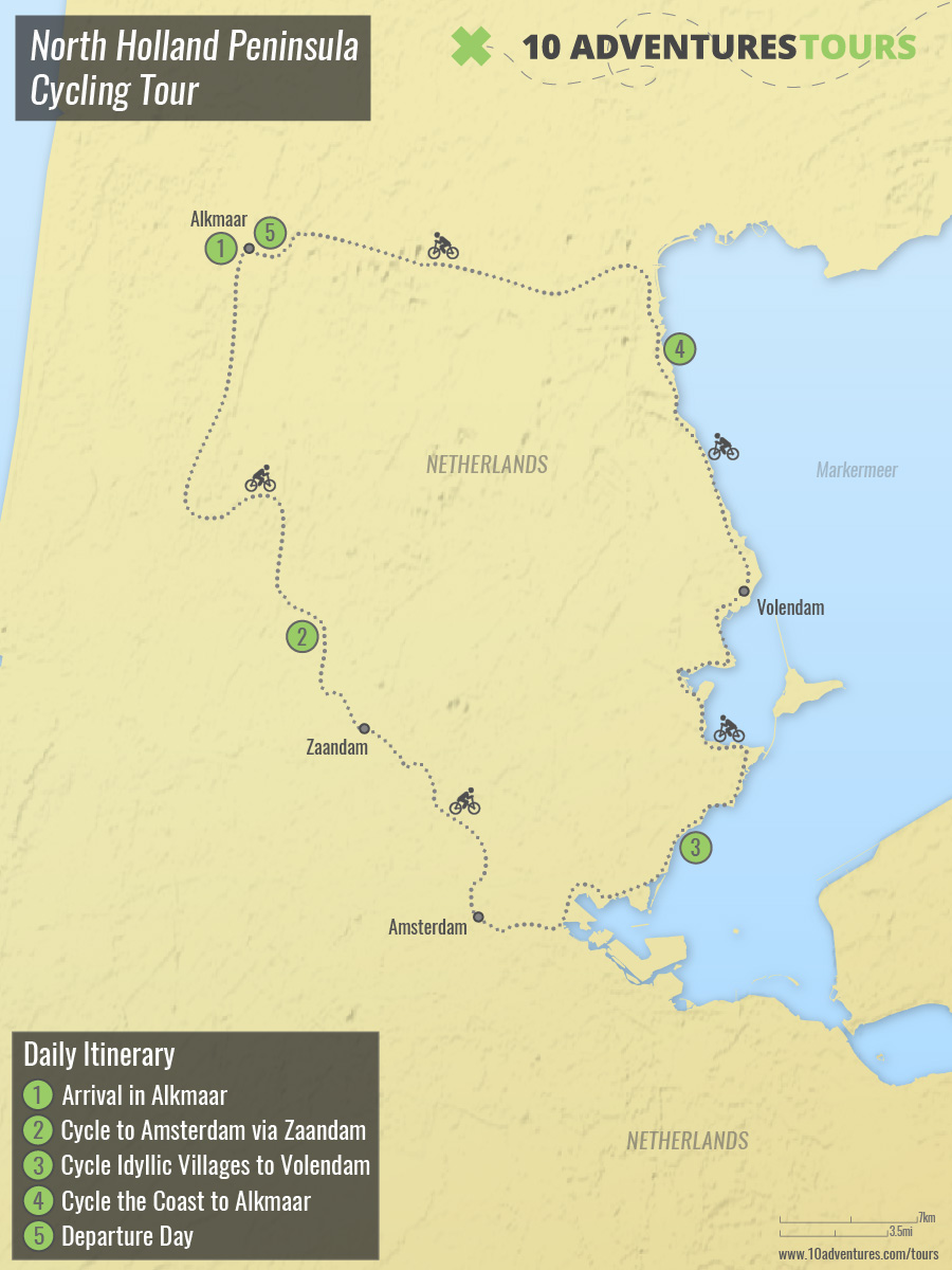 Map of North Holland Peninsula Cycling Tour
