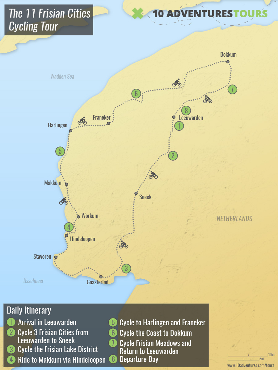 Map of The 11 Frisian Cities Cycling Tour