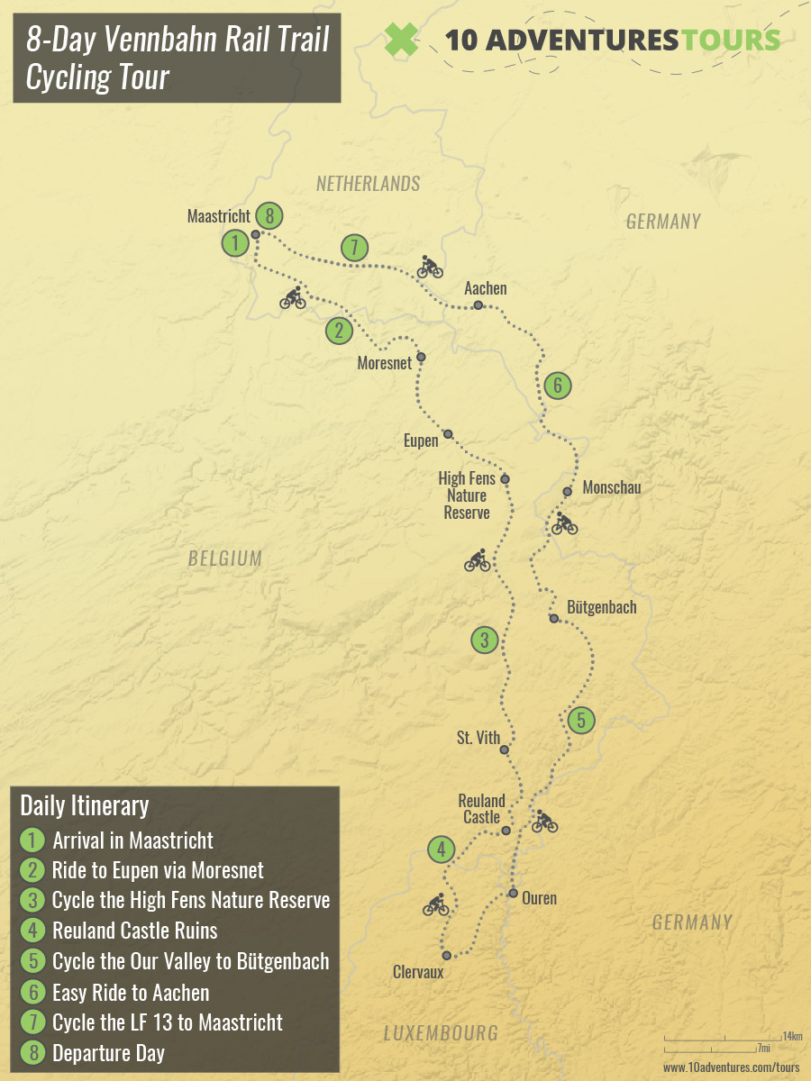Map of 8-Day Vennbahn Rail Trail Cycling Tour