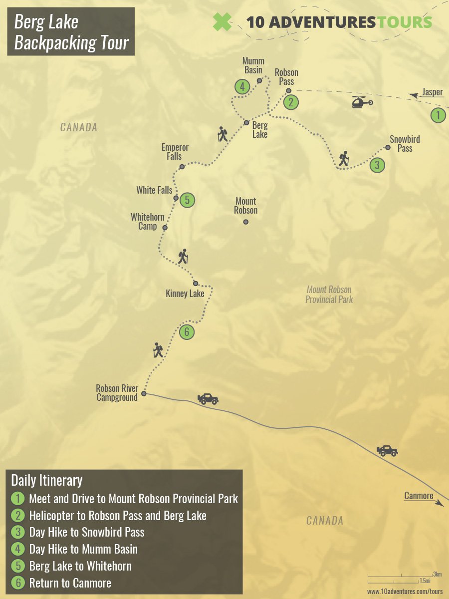 Map of Berg Lake Backpacking Tour