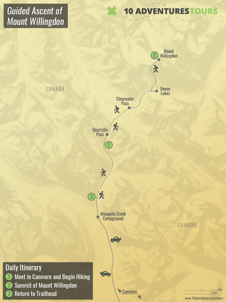 Map of Guided Ascent of Mount Willingdon Tour