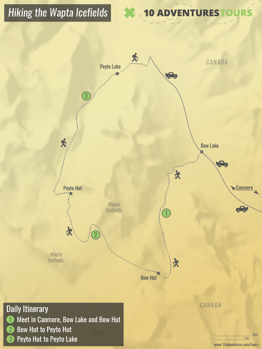 Map of Hiking the Wapta Icefields Tour