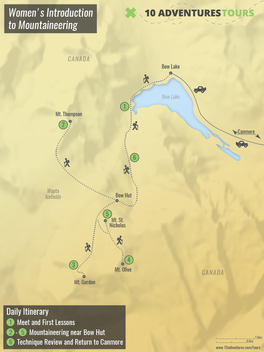 Map of Women's Introduction to Mountaineering Tour