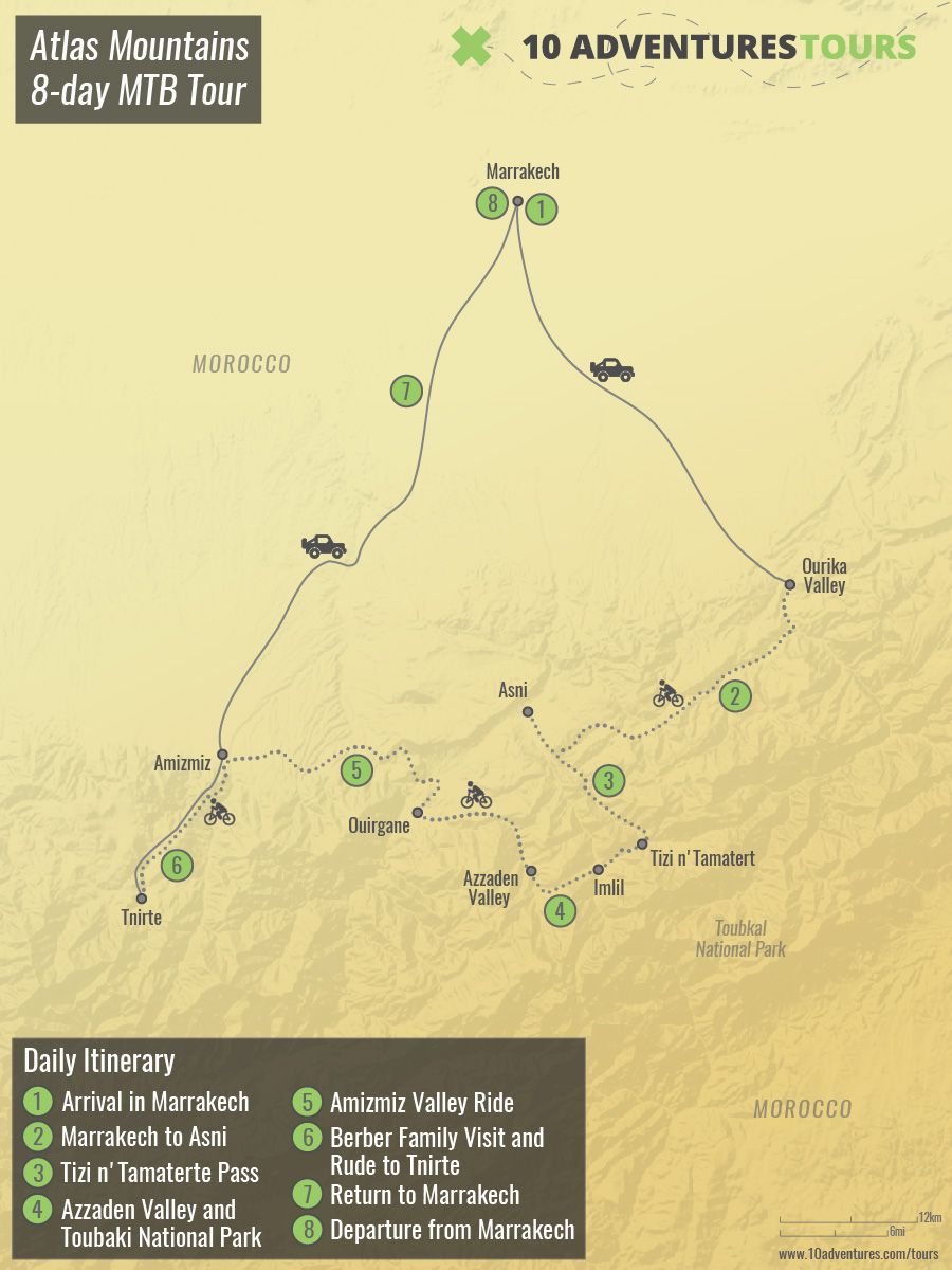 Map of Atlas Mountains 8-day MTB Tour