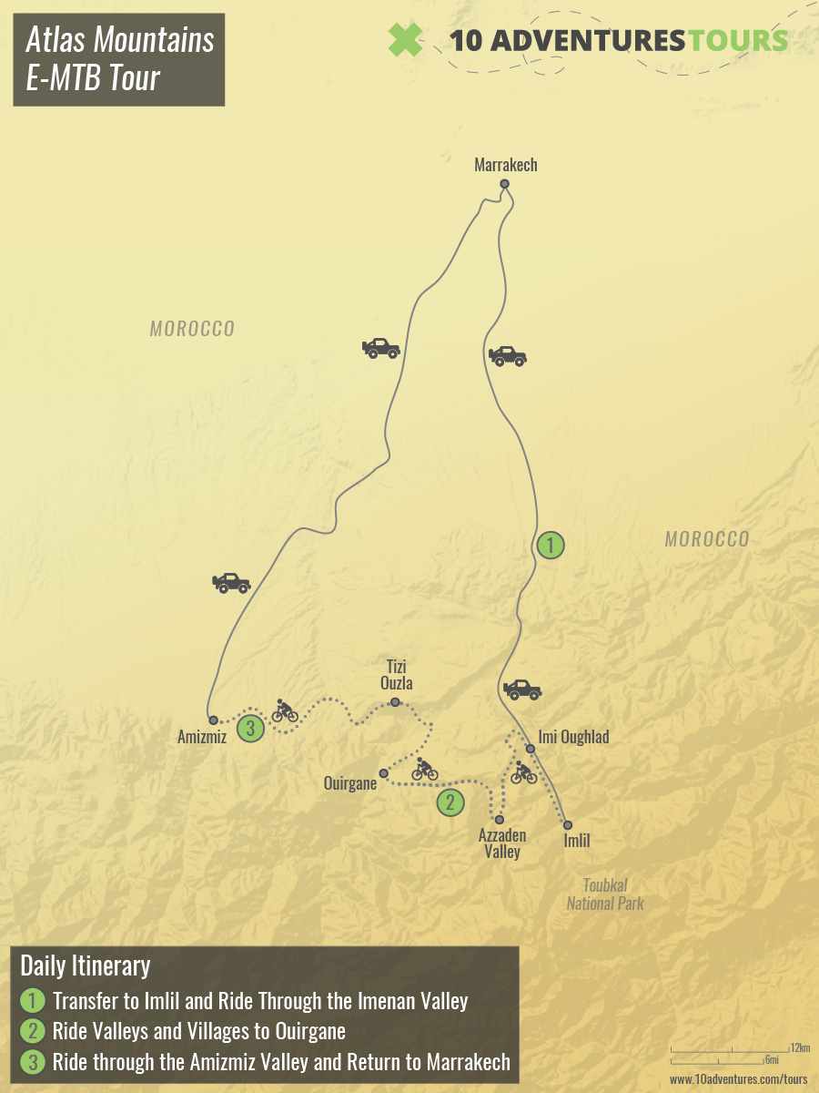 Map of Atlas Mountains E-MTB Tour