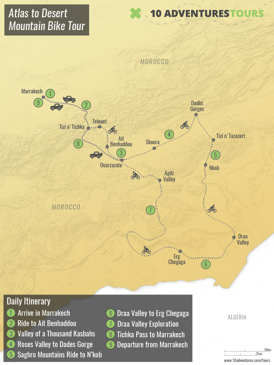 Map of Atlas to Desert Mountain Bike Tour