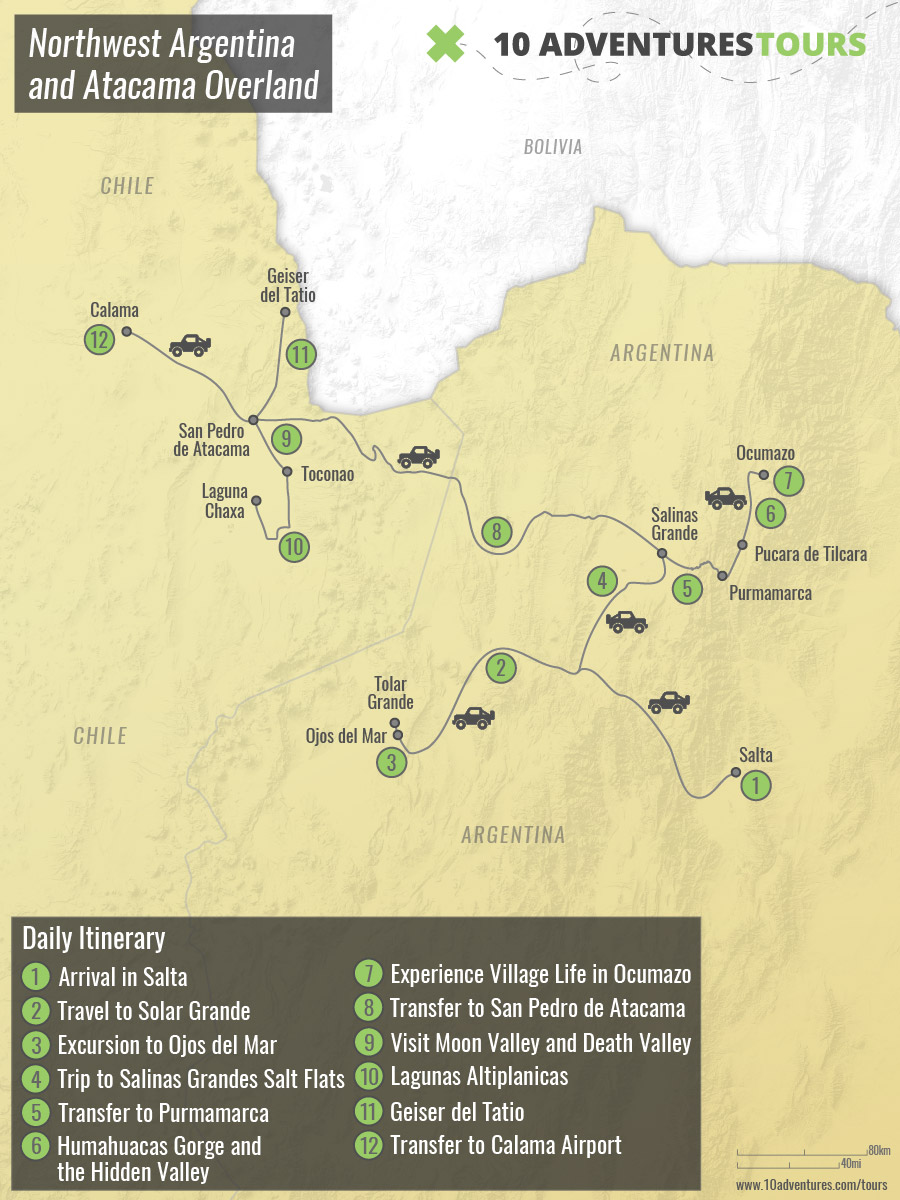 Map of Northwest Argentina and Atacama Overland Tour
