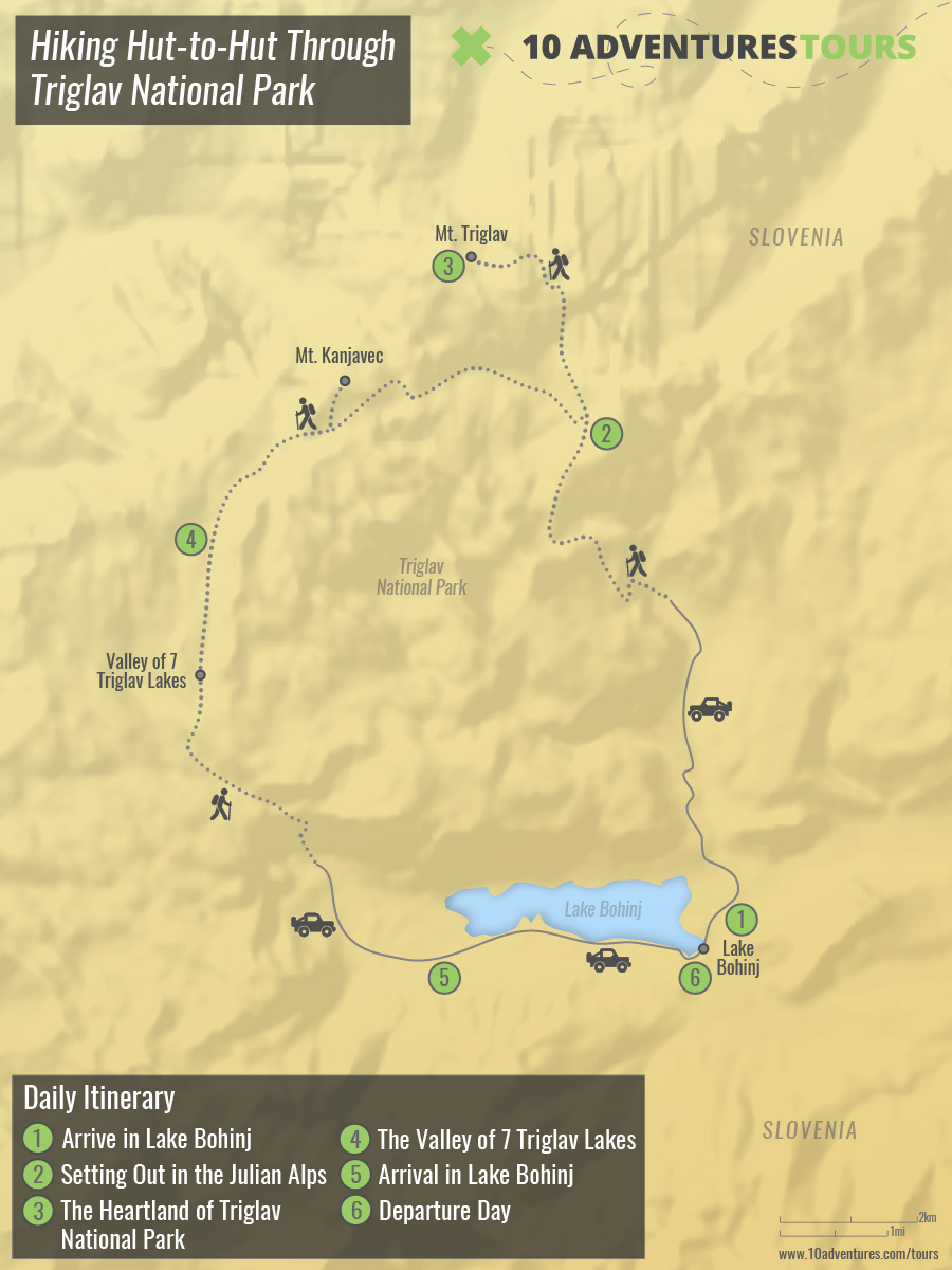 Map of Hiking Hut-to-Hut Through Triglav National Park Trail