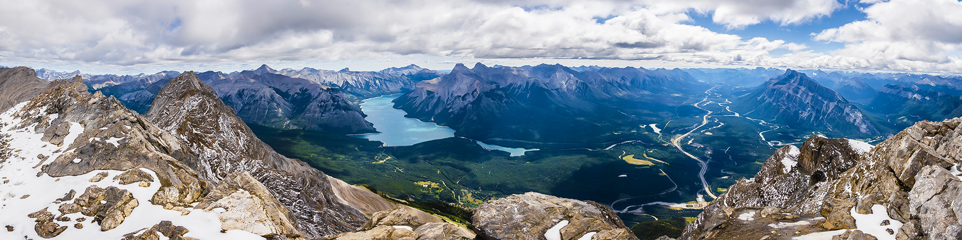 Panoramic view of Peyto Lake and Icefields Parkway on self-guided trekking tour