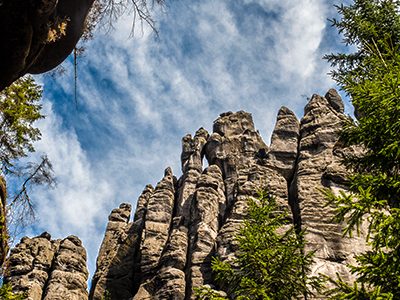 Rocky peaks on rock climbing camp in Labske Udoli in Czech Republic