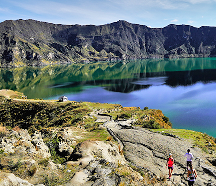 Beautiful blue water in Quilotoa on a guided trek in Ecuador