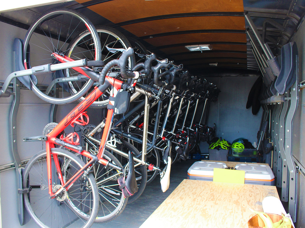 Transporting the bikes on guided cycling tour from Jasper to Banff in Canada