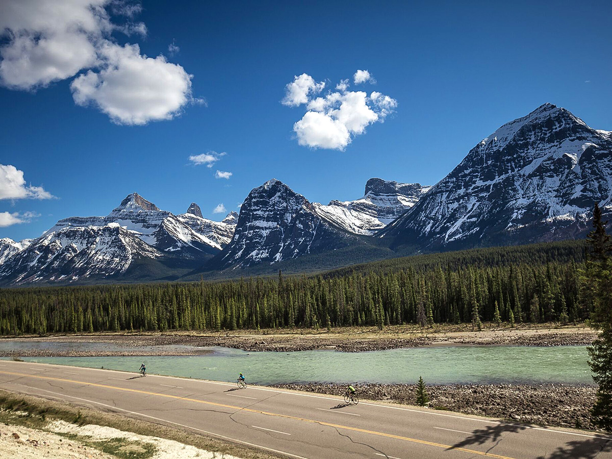 Icefields Parkway is an amazing route to ride the bike on guided cycling tour from Jasper to Banff in Canada