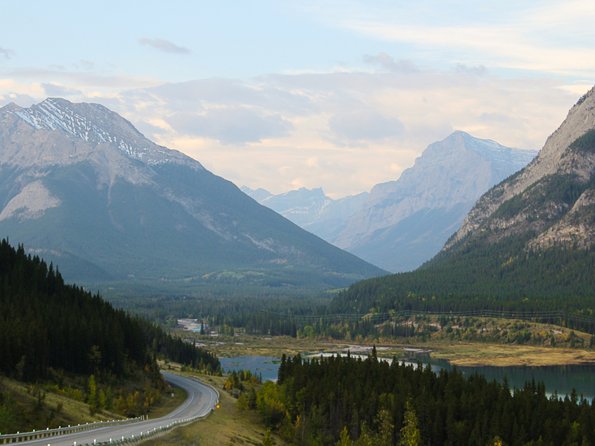 Expansive views of the valley on guided cycling tour from Jasper to Banff in Canada