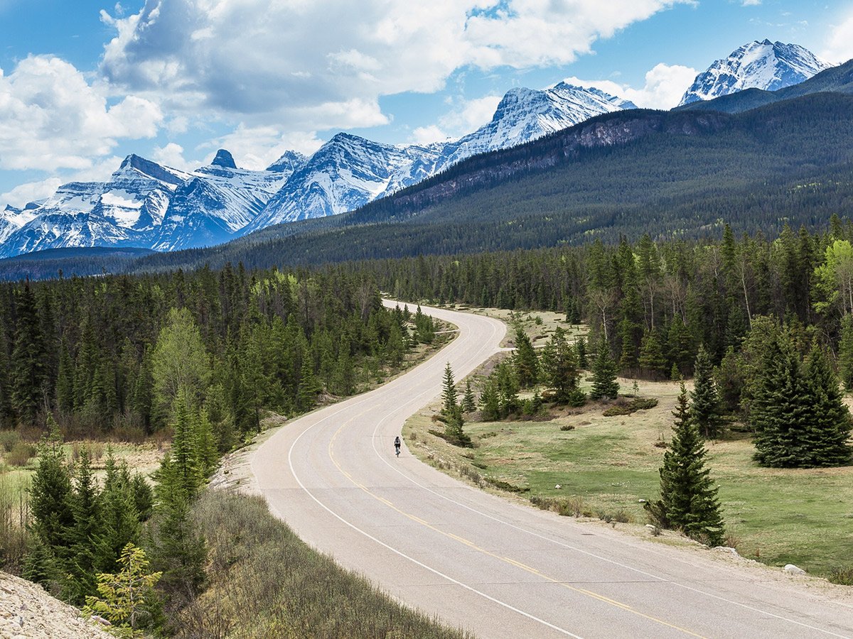 Canadian Rocky Mountains on guided cycling tour from Jasper to Banff in Canada