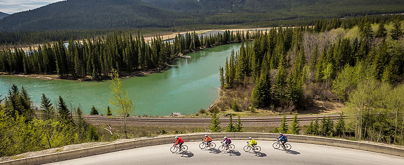 Views of the valley on route from Jasper to Banff on a guided cycling tour in Canadian Rocky Mountains