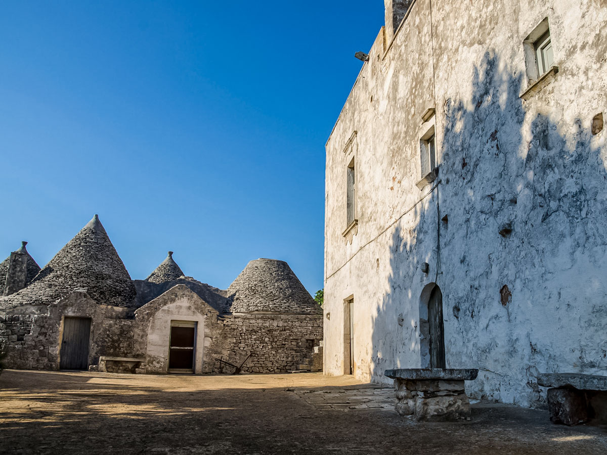 Masseria and trulli along bike tour Puglia Italy