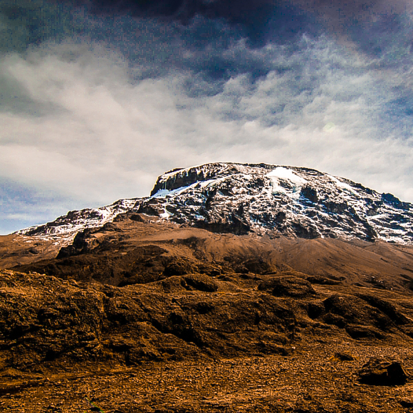 Looking at the summit on guided Kilimanjaro trek on Machame Route in Tanzania