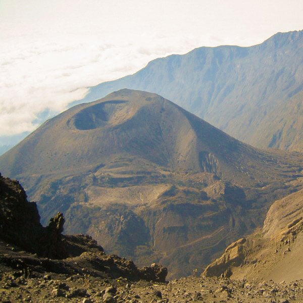 Mountain views along the trail of guided Kilimanjaro trek on Lemosho Route in Tanzania