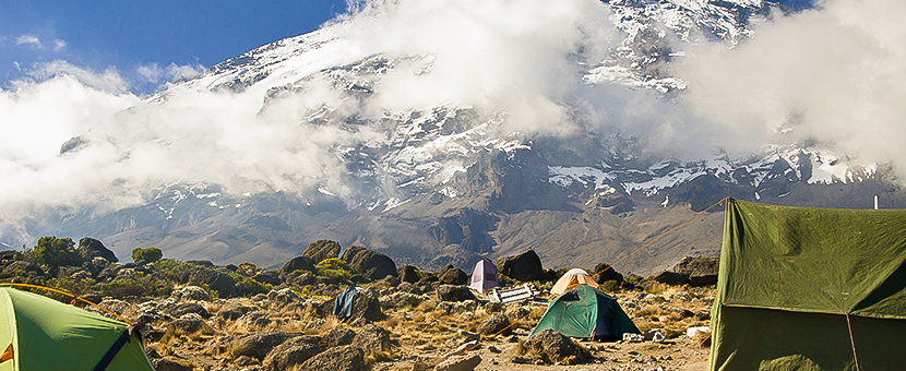 Campsite on Kilimanjaro trek on Lemosho Route in Tanzania