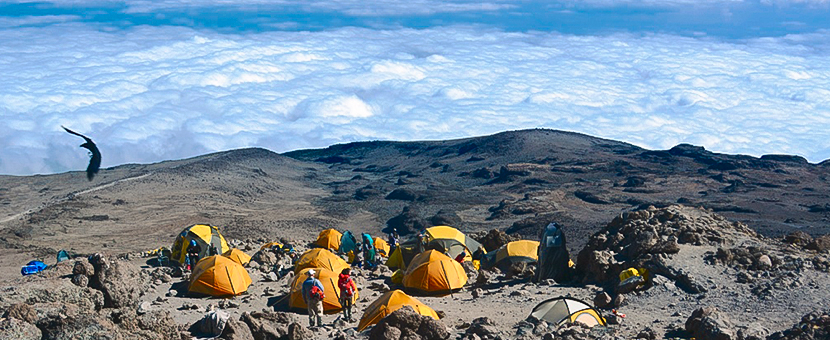 Great views from camping above the clouds on Kilimanjaro trek on Machame Route in Tanzania