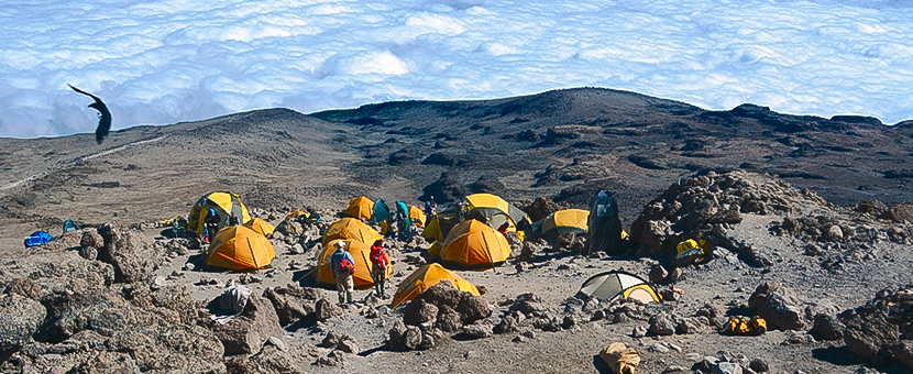 Beautiful camp in high elevation along the Machame Route to Mont Kilimanjaro