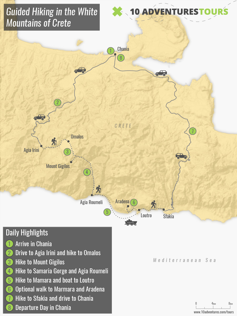 Map of Guided Hiking in the White Mountains of Crete tour in Greece