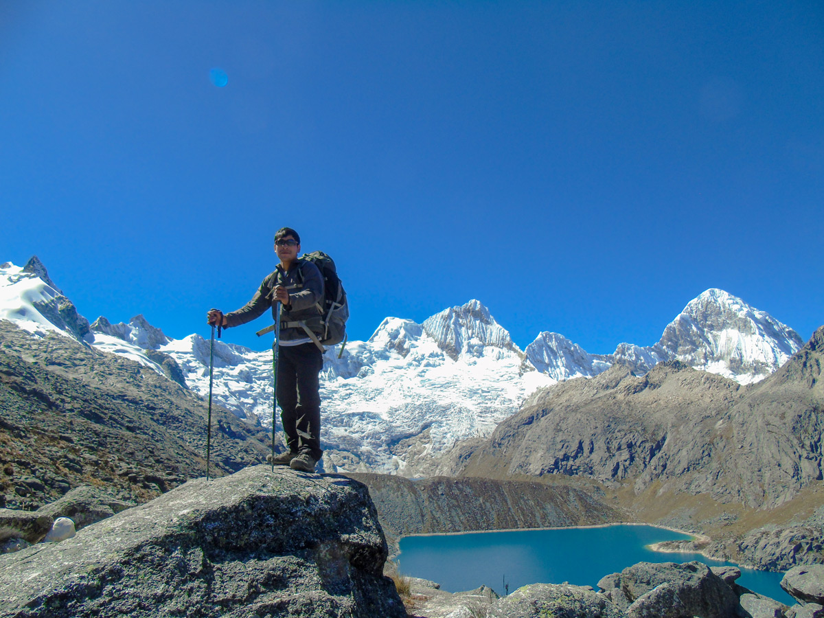 Hiker posing on Alpamayo to Pomabamba trek in Peru