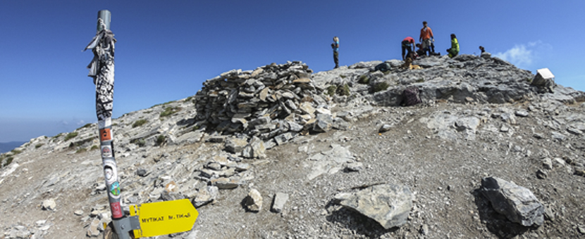 Hikers on top of Mt Olympus on guided climb to Mount Olympus, Greece