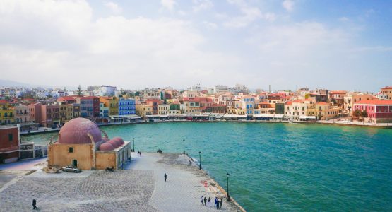 Beautiful harbour view on guided trek in the White Mountains of Crete, Greece