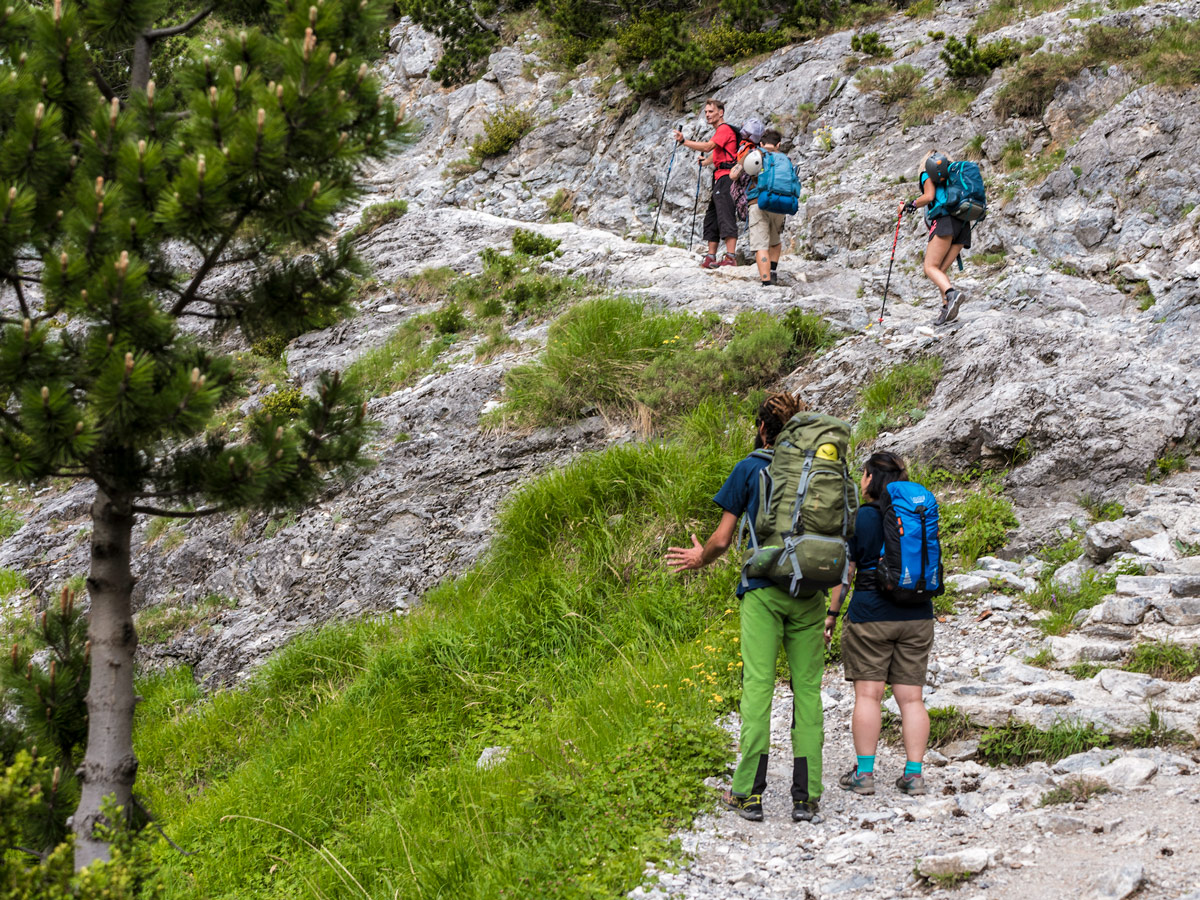 Hiking with the group on guided climb to Mount Olympus, Greece