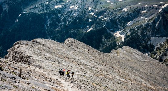 Looking down on guided climb to Mount Olympus, Greece