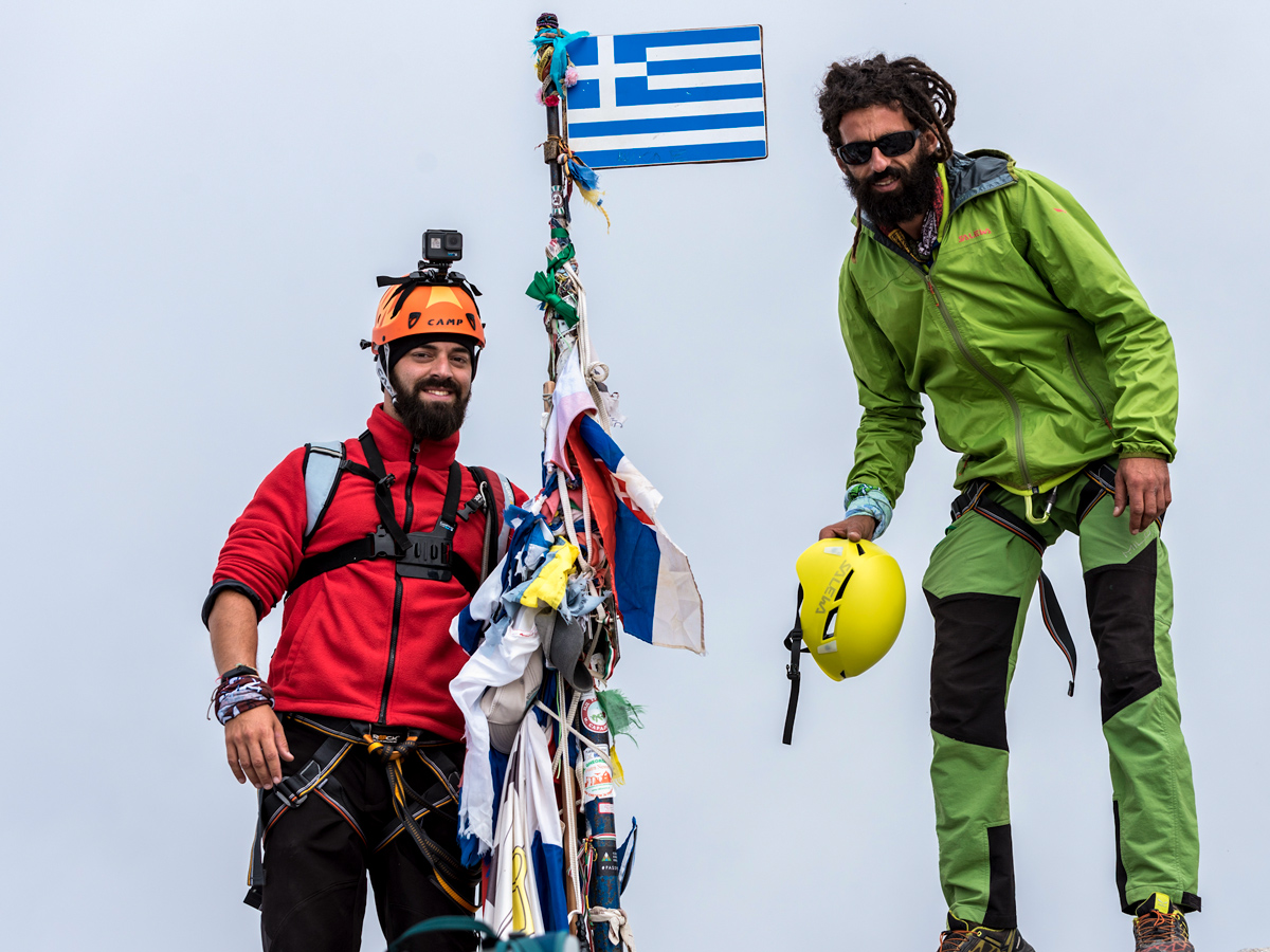 Two hikers on guided climb to Mount Olympus, Greece