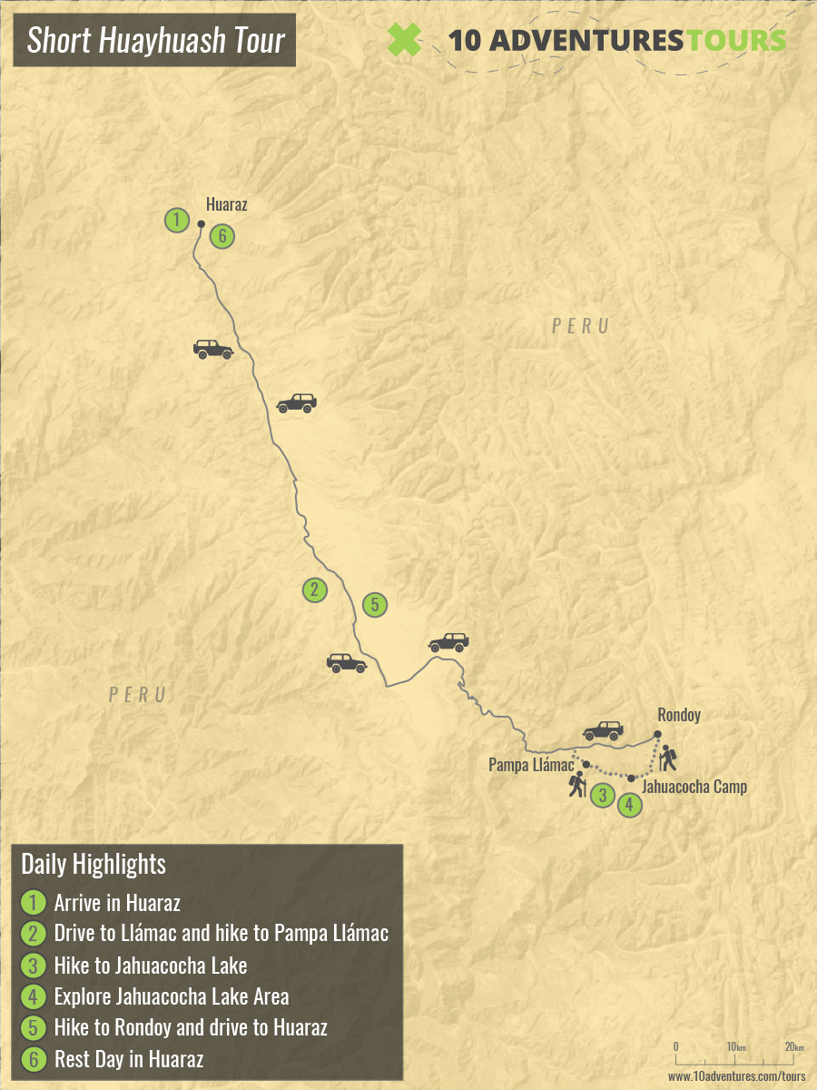 Map of Short Guided Huayhuash Tour in Peru