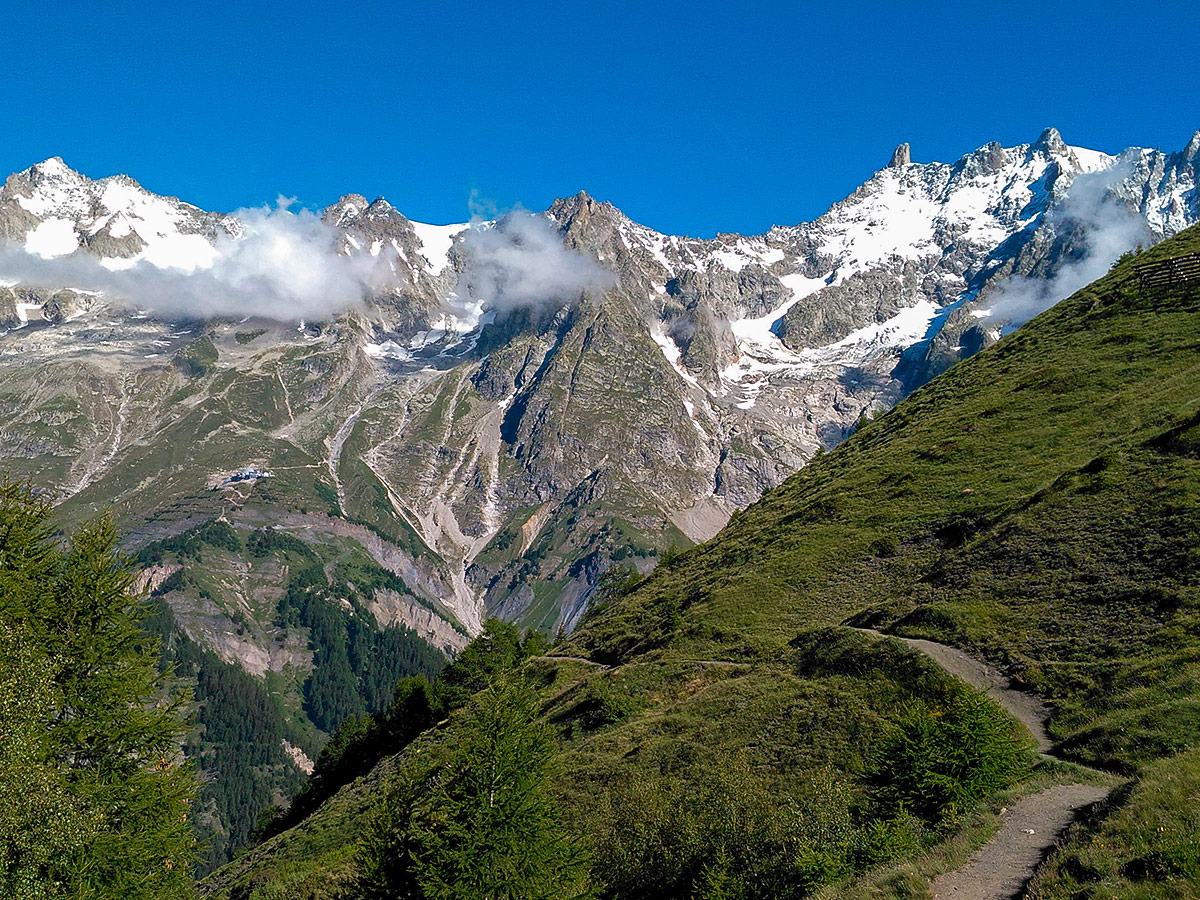 Beautiful alpine views on Tour de Mont Blanc in French Alps