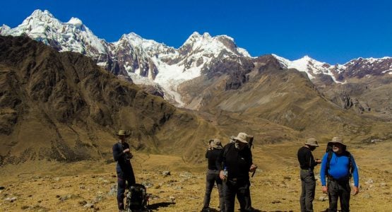 Hikers on Alpamayo trek in Cordillera Blanca, Peru