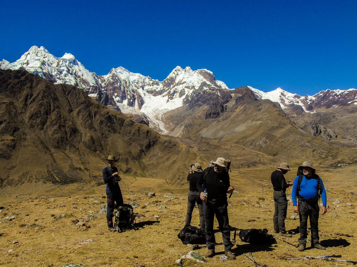 Hikers on Alpamayo trek in Cordillera Blanca, Peru