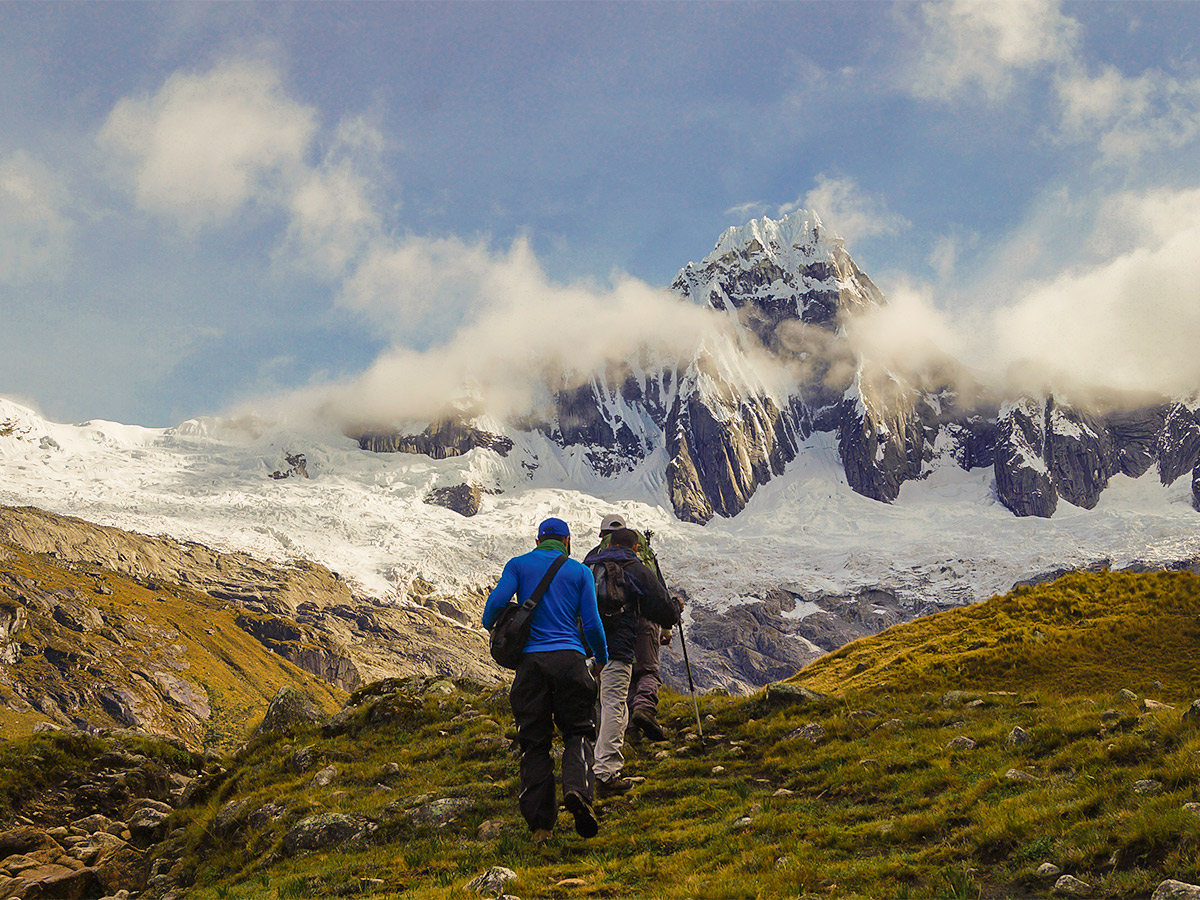 Hikers on Santa Cruz trek with guide in Peru