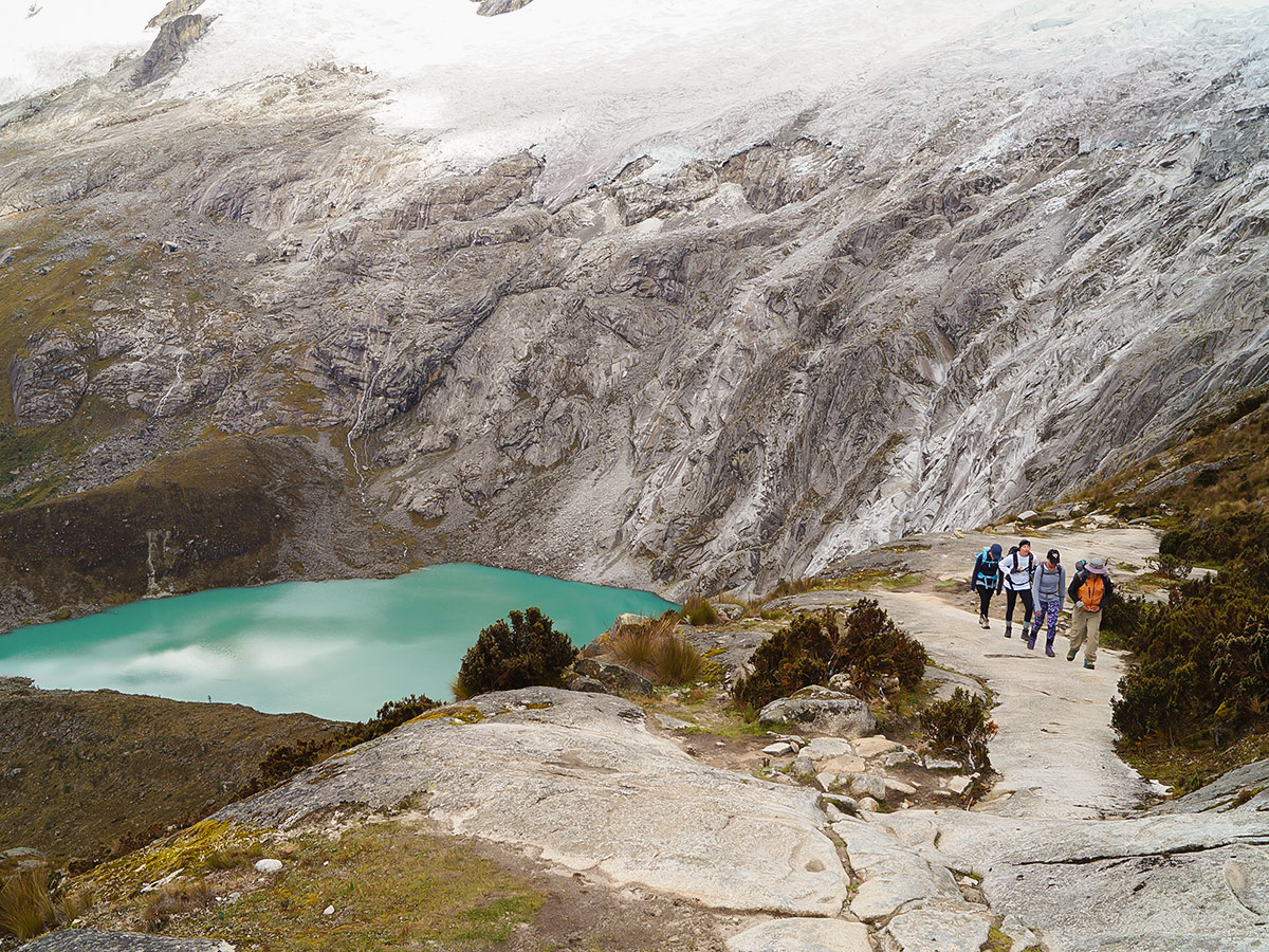 Group of hikers on Santa Cruz trek with guide in Peru