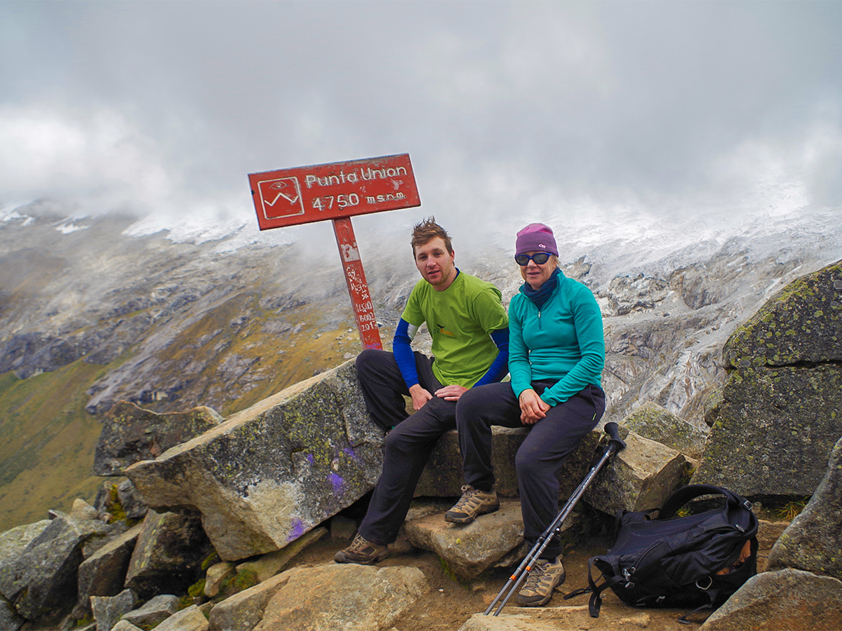 Punta Union Pass at 4750m in the Cordillera Blanca on Santa Cruz trek with guide in Peru