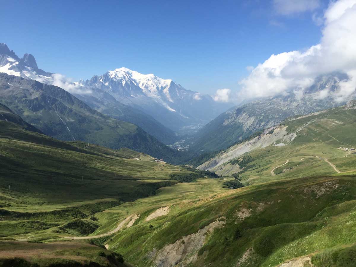 Views from Col de Balme on self-guided Haute Route from Chamonix to Zermatt