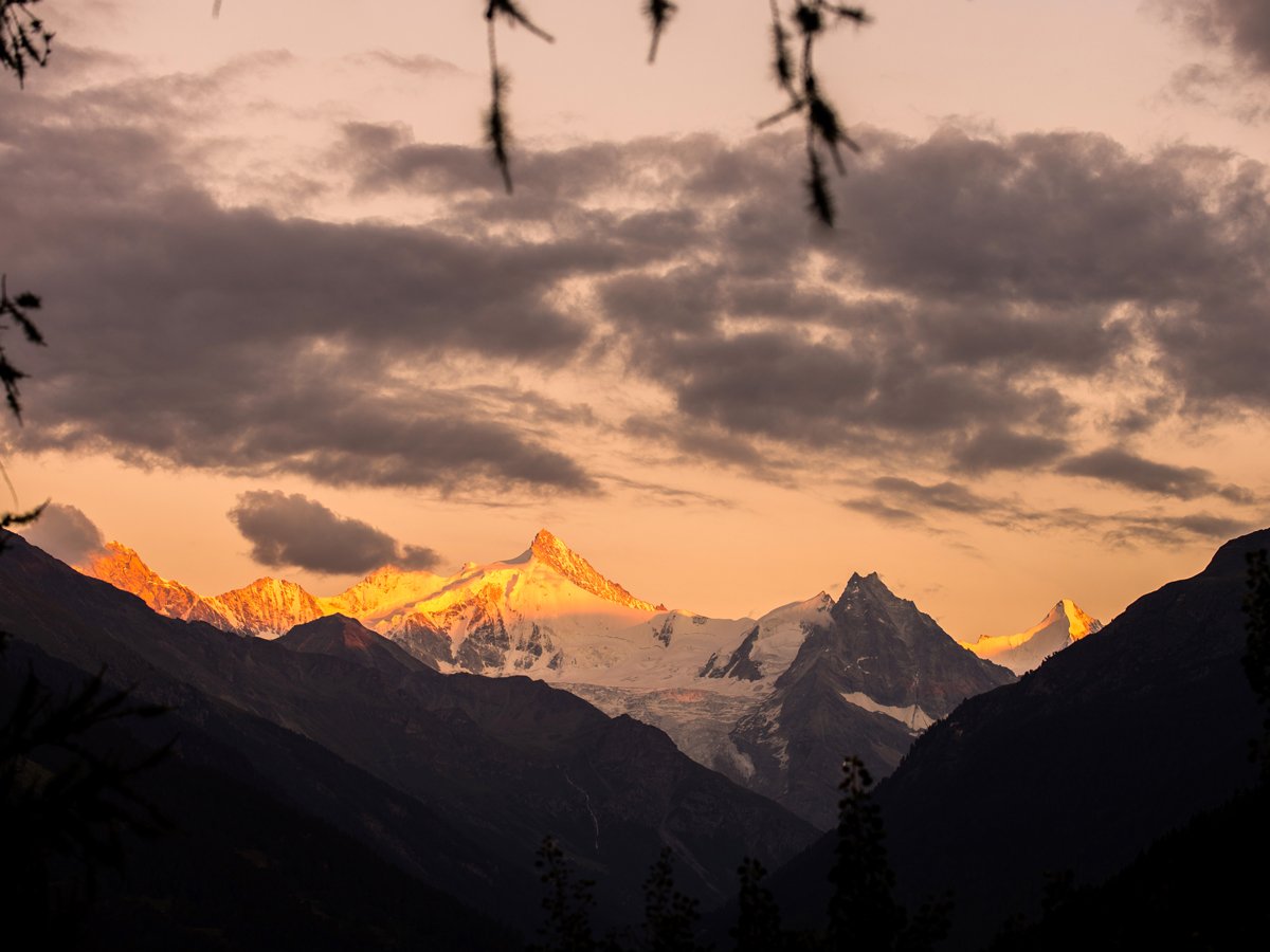 Sunrise over Anniviers on self-guided Haute Route to Zermatt