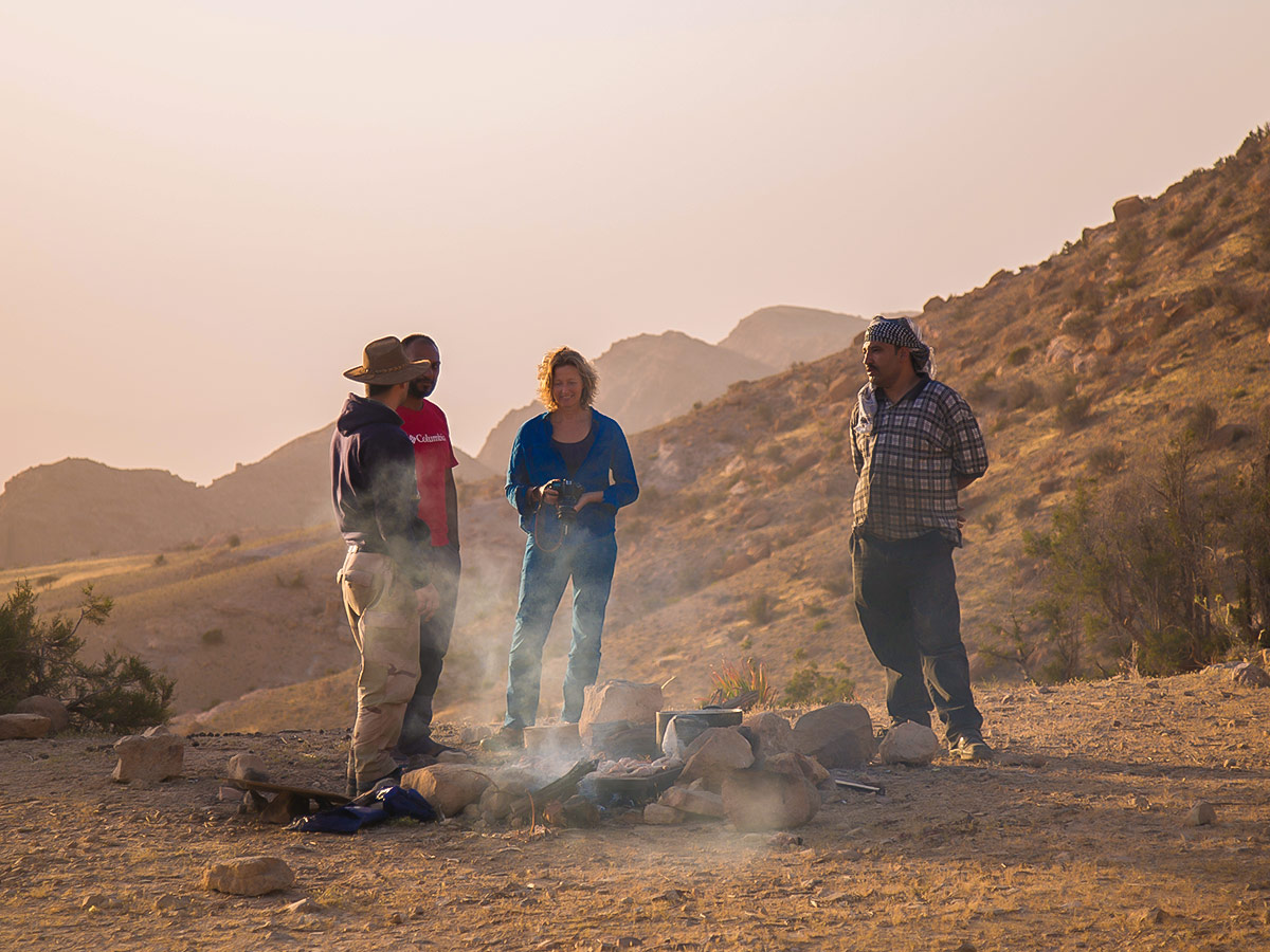 Hikers resting on Dana to Petra Trekking Tour in Jordan