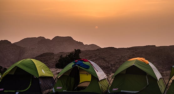 Campsite on guided group trek from Dana to Petra in Jordan