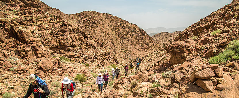 Group of hikers on guided group trek from Dana to Petra in Jordan