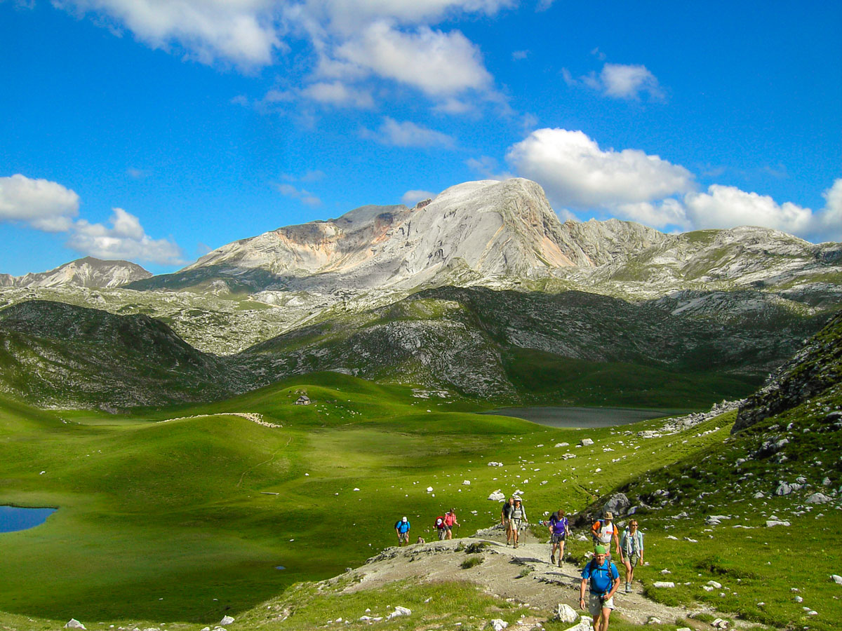 Group of hikes on Dolomites Haute Route Trek in Italy